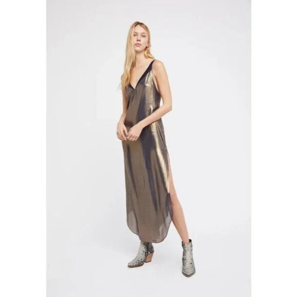 Free People Metallic Bronze Slip Maxi Dress